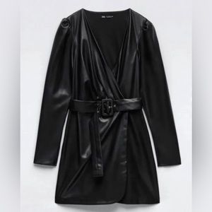 ZARA FAUX LEATHER BELTED DRESS
